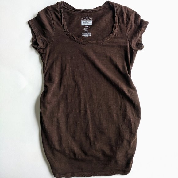 Fall Comfy Maternity T-shirt Top Chocolate Brown Scoopneck Ruched Autumn - Picture 2 of 8